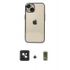 MARSİLYAN™- iPhone 14 Kılıf Vadi Minimal - Siyah Joko Magic 5D Hayalet Cam + PVD Metal Kamera Lens - PE