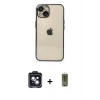 MARSİLYAN™- iPhone 14 Kılıf Vadi Minimal - Siyah Joko Magic 5D Hayalet Cam + Siyah PVD Metal Kamera Lens