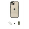 MARSİLYAN™- iPhone 14 Kılıf Vadi Minimal - Siyah Joko Magic 5D Hayalet Cam + Yeşil Diamond Kamera Lens