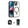 MARSİLYAN™- iPhone 14 Kılıf Yadigar Asil Koleksiyonu - Şeffaf 360 Full Body Arka Koruyucu + PVD Metal Kamera Lens - GS