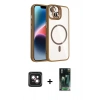 MARSİLYAN™- iPhone 14 Kılıf Yadigar Asil Koleksiyonu - Şeffaf 360 Full Body Arka Koruyucu + PVD Metal Kamera Lens - PE