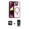 MARSİLYAN™- iPhone 14 Kılıf Yadigar Asil Koleksiyonu - Şeffaf 360 Full Body Arka Koruyucu + PVD Metal Kamera Lens - PE