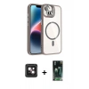 MARSİLYAN™- iPhone 14 Kılıf Yadigar Asil Koleksiyonu - Şeffaf 360 Full Body Arka Koruyucu + PVD Metal Kamera Lens - PE