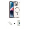 MARSİLYAN™- iPhone 14 Kılıf Yadigar Asil Koleksiyonu - Şeffaf Pasifik Cam Ekran Koruyucu + Diamond Kamera Lens - SABE