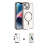 MARSİLYAN™- iPhone 14 Kılıf Yadigar Asil Koleksiyonu - Şeffaf Pasifik Cam Ekran Koruyucu + Shine Kamera Lens - KI