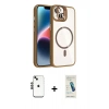 MARSİLYAN™- iPhone 14 Kılıf Yadigar Asil Koleksiyonu - Şeffaf Pasifik Cam Ekran Koruyucu + Siyah Shine Kamera Lens