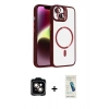 MARSİLYAN™- iPhone 14 Kılıf Yadigar Asil Koleksiyonu - Şeffaf Pasifik Cam Ekran Koruyucu + Turuncu PVD Metal Kamera Lens
