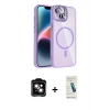 MARSİLYAN™- iPhone 14 Kılıf Yadigar Asil Koleksiyonu - Şeffaf Pasifik Cam Ekran Koruyucu + Turuncu PVD Metal Kamera Lens