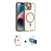 MARSİLYAN™- iPhone 14 Kılıf Yadigar Asil Koleksiyonu - Siyah 3D Antistatik Cam Ekran Koruyucu + Shine Kamera Lens - GD