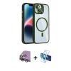 MARSİLYAN™- iPhone 14 Kılıf Yadigar Asil Koleksiyonu - Siyah 3D Antistatik Cam Ekran Koruyucu + Raze Metal Kamera Lens - GS