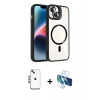 MARSİLYAN™- iPhone 14 Kılıf Yadigar Asil Koleksiyonu - Siyah 3D Antistatik Cam Ekran Koruyucu + Shine Kamera Lens - MI