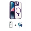MARSİLYAN™- iPhone 14 Kılıf Yadigar Asil Koleksiyonu - Siyah 3D Antistatik Cam Ekran Koruyucu + Shine Kamera Lens - MI