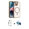 MARSİLYAN™- iPhone 14 Kılıf Yadigar Asil Koleksiyonu - Siyah 3D Antistatik Cam Ekran Koruyucu + Shine Kamera Lens - MI