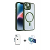 MARSİLYAN™- iPhone 14 Kılıf Yadigar Asil Koleksiyonu - Siyah 3D Antistatik Cam Ekran Koruyucu + Shine Kamera Lens - MI