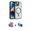 MARSİLYAN™- iPhone 14 Kılıf Yadigar Asil Koleksiyonu - Siyah 3D Antistatik Cam Ekran Koruyucu + Raze Metal Kamera Lens - MR