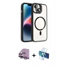 MARSİLYAN™- iPhone 14 Kılıf Yadigar Asil Koleksiyonu - Siyah 3D Antistatik Cam Ekran Koruyucu + Raze Metal Kamera Lens - MR