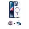 MARSİLYAN™- iPhone 14 Kılıf Yadigar Asil Koleksiyonu - Siyah 3D Antistatik Cam Ekran Koruyucu + Raze Metal Kamera Lens - MR