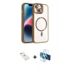 MARSİLYAN™- iPhone 14 Kılıf Yadigar Asil Koleksiyonu - Siyah 3D Antistatik Cam Ekran Koruyucu + Diamond Kamera Lens - PE