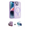 MARSİLYAN™- iPhone 14 Kılıf Yadigar Asil Koleksiyonu - Siyah 3D Antistatik Cam Ekran Koruyucu + Raze Metal Kamera Lens - KI