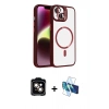 MARSİLYAN™- iPhone 14 Kılıf Yadigar Asil Koleksiyonu - Siyah 3D Antistatik Cam Ekran Koruyucu + PVD Metal Kamera Lens - TU