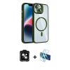 MARSİLYAN™- iPhone 14 Kılıf Yadigar Asil Koleksiyonu - Siyah 3D Antistatik Cam Ekran Koruyucu + PVD Metal Kamera Lens - TU