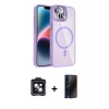 MARSİLYAN™- iPhone 14 Kılıf Yadigar Asil Koleksiyonu - Siyah 3D Antistatik Hayalet Cam Ekran Koruyucu + PVD Metal Kamera Lens - SH