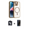 MARSİLYAN™- iPhone 14 Kılıf Yadigar Asil Koleksiyonu - Siyah 3D Antistatik Hayalet Cam Ekran Koruyucu + PVD Metal Kamera Lens - SH