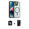 MARSİLYAN™- iPhone 14 Kılıf Yadigar Asil Koleksiyonu - Siyah 3D Antistatik Hayalet Cam Ekran Koruyucu + PVD Metal Kamera Lens - MI