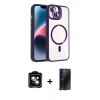 MARSİLYAN™- iPhone 14 Kılıf Yadigar Asil Koleksiyonu - Siyah 3D Antistatik Hayalet Cam Ekran Koruyucu + PVD Metal Kamera Lens - MI