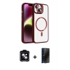 MARSİLYAN™- iPhone 14 Kılıf Yadigar Asil Koleksiyonu - Siyah 3D Antistatik Hayalet Cam Ekran Koruyucu + PVD Metal Kamera Lens - MI