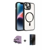 MARSİLYAN™- iPhone 14 Kılıf Yadigar Asil Koleksiyonu - Siyah 3D Antistatik Hayalet Cam Ekran Koruyucu + Raze Metal Kamera Lens - GS