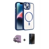 MARSİLYAN™- iPhone 14 Kılıf Yadigar Asil Koleksiyonu - Siyah 3D Antistatik Hayalet Cam Ekran Koruyucu + Raze Metal Kamera Lens - GS