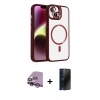 MARSİLYAN™- iPhone 14 Kılıf Yadigar Asil Koleksiyonu - Siyah 3D Antistatik Hayalet Cam Ekran Koruyucu + Raze Metal Kamera Lens - MR