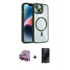 MARSİLYAN™- iPhone 14 Kılıf Yadigar Asil Koleksiyonu - Siyah 3D Antistatik Hayalet Cam Ekran Koruyucu + Raze Metal Kamera Lens - KI