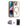 MARSİLYAN™- iPhone 14 Kılıf Yadigar Asil Koleksiyonu - Siyah 3D Antistatik Hayalet Cam Ekran Koruyucu + Raze Metal Kamera Lens - GS