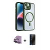 MARSİLYAN™- iPhone 14 Kılıf Yadigar Asil Koleksiyonu - Siyah 3D Antistatik Hayalet Cam Ekran Koruyucu + Raze Metal Kamera Lens - GS