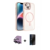 MARSİLYAN™- iPhone 14 Kılıf Yadigar Asil Koleksiyonu - Siyah 3D Antistatik Hayalet Cam Ekran Koruyucu + Raze Metal Kamera Lens - SH