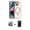 MARSİLYAN™- iPhone 14 Kılıf Yadigar Asil Koleksiyonu - Siyah 3D Antistatik Hayalet Cam Ekran Koruyucu + Raze Metal Kamera Lens - KI