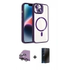 MARSİLYAN™- iPhone 14 Kılıf Yadigar Asil Koleksiyonu - Siyah 3D Antistatik Hayalet Cam Ekran Koruyucu + Raze Metal Kamera Lens - GS