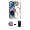 MARSİLYAN™- iPhone 14 Kılıf Yadigar Asil Koleksiyonu - Siyah 3D Antistatik Hayalet Cam Ekran Koruyucu + Raze Metal Kamera Lens - SH