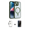 MARSİLYAN™- iPhone 14 Kılıf Yadigar Asil Koleksiyonu - Siyah 3D Antistatik Hayalet Cam Ekran Koruyucu + Shine Kamera Lens - SH