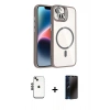 MARSİLYAN™- iPhone 14 Kılıf Yadigar Asil Koleksiyonu - Siyah 3D Antistatik Hayalet Cam Ekran Koruyucu + Shine Kamera Lens - SH