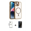 MARSİLYAN™- iPhone 14 Kılıf Yadigar Asil Koleksiyonu - Siyah 3D Antistatik Hayalet Cam Ekran Koruyucu + Shine Kamera Lens - GS