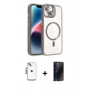 MARSİLYAN™- iPhone 14 Kılıf Yadigar Asil Koleksiyonu - Siyah 3D Antistatik Hayalet Cam Ekran Koruyucu + Shine Kamera Lens - GS