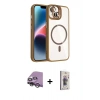 MARSİLYAN™- iPhone 14 Kılıf Yadigar Asil Koleksiyonu - Siyah Bilvis 3D Cam Ekran Koruyucu + Raze Metal Kamera Lens - GS