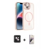 MARSİLYAN™- iPhone 14 Kılıf Yadigar Asil Koleksiyonu - Siyah Bilvis 3D Mat Cam Ekran Koruyucu + PVD Metal Kamera Lens - PE