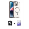 MARSİLYAN™- iPhone 14 Kılıf Yadigar Asil Koleksiyonu - Siyah Bilvis 5in1 5D Magic Hayalet Cam Ekran Koruyucu + PVD Metal Kamera Lens - YL