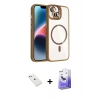 MARSİLYAN™- iPhone 14 Kılıf Yadigar Asil Koleksiyonu - Siyah Bilvis 5in1 5D Magic Hayalet Cam Ekran Koruyucu + Diamond Kamera Lens - SABE