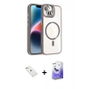 MARSİLYAN™- iPhone 14 Kılıf Yadigar Asil Koleksiyonu - Siyah Bilvis 5in1 5D Magic Hayalet Cam Ekran Koruyucu + Diamond Kamera Lens - SABE