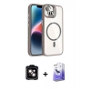 MARSİLYAN™- iPhone 14 Kılıf Yadigar Asil Koleksiyonu - Siyah Bilvis 5in1 5D Magic Hayalet Cam Ekran Koruyucu + PVD Metal Kamera Lens - TU